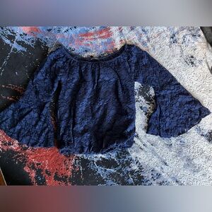 Navy Blue Lace Long Sleeve Top